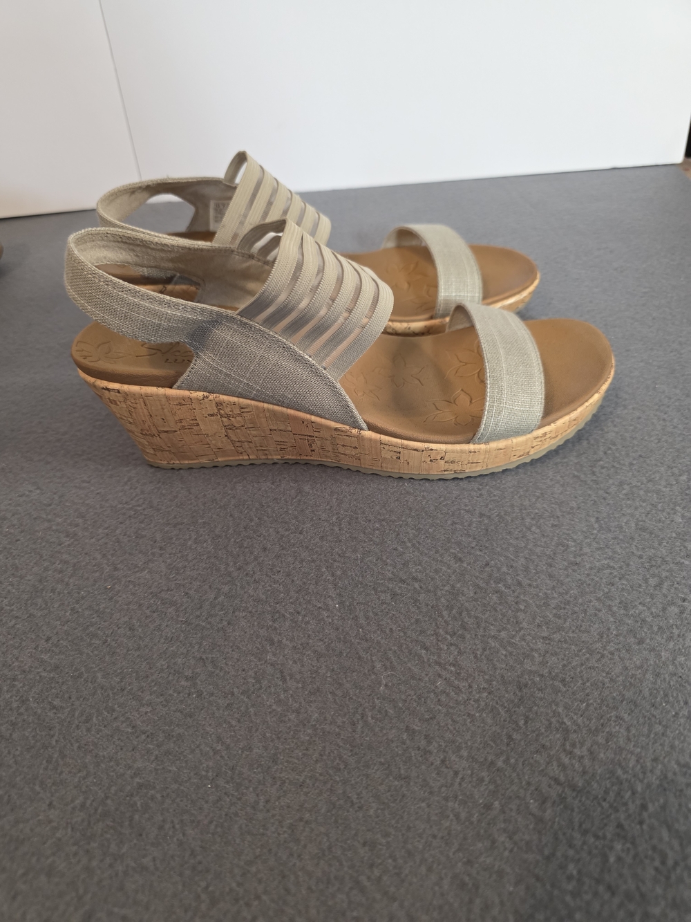 Skechers Neutral Beige Cork Wedge Sandals